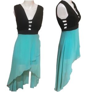 Casting LA Hi Lo Dress Cutouts Black & Green Size 4